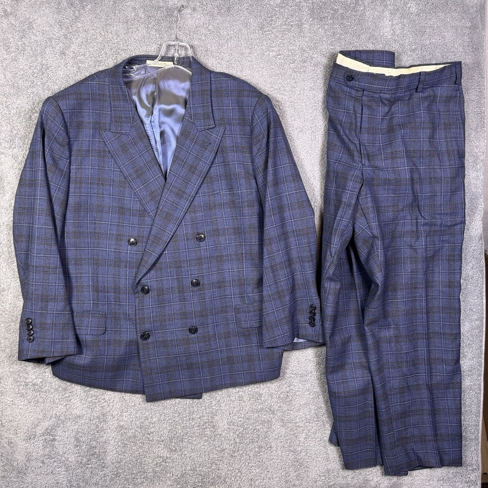 Joseph Abboud Suit Men 48 Lanificio di Pray Double Breasted Peak Windowpane